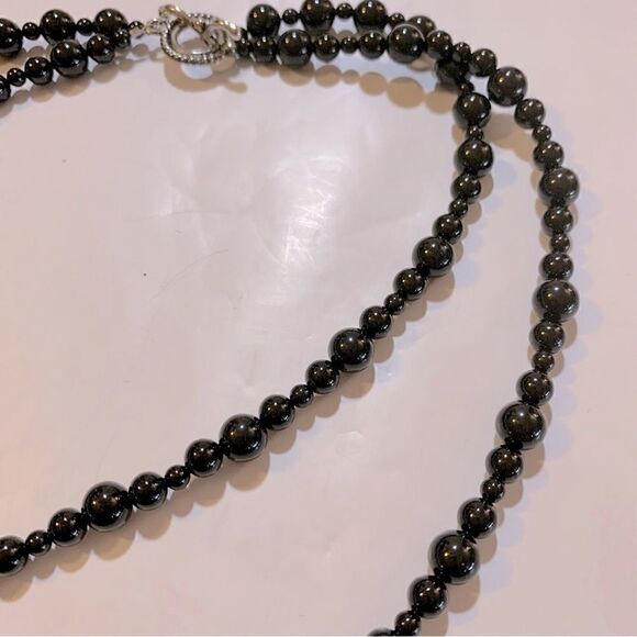 Vintage Black Glass Necklace 2 Strand Round Beads 16” see video Gorgeous - Picture 5 of 6